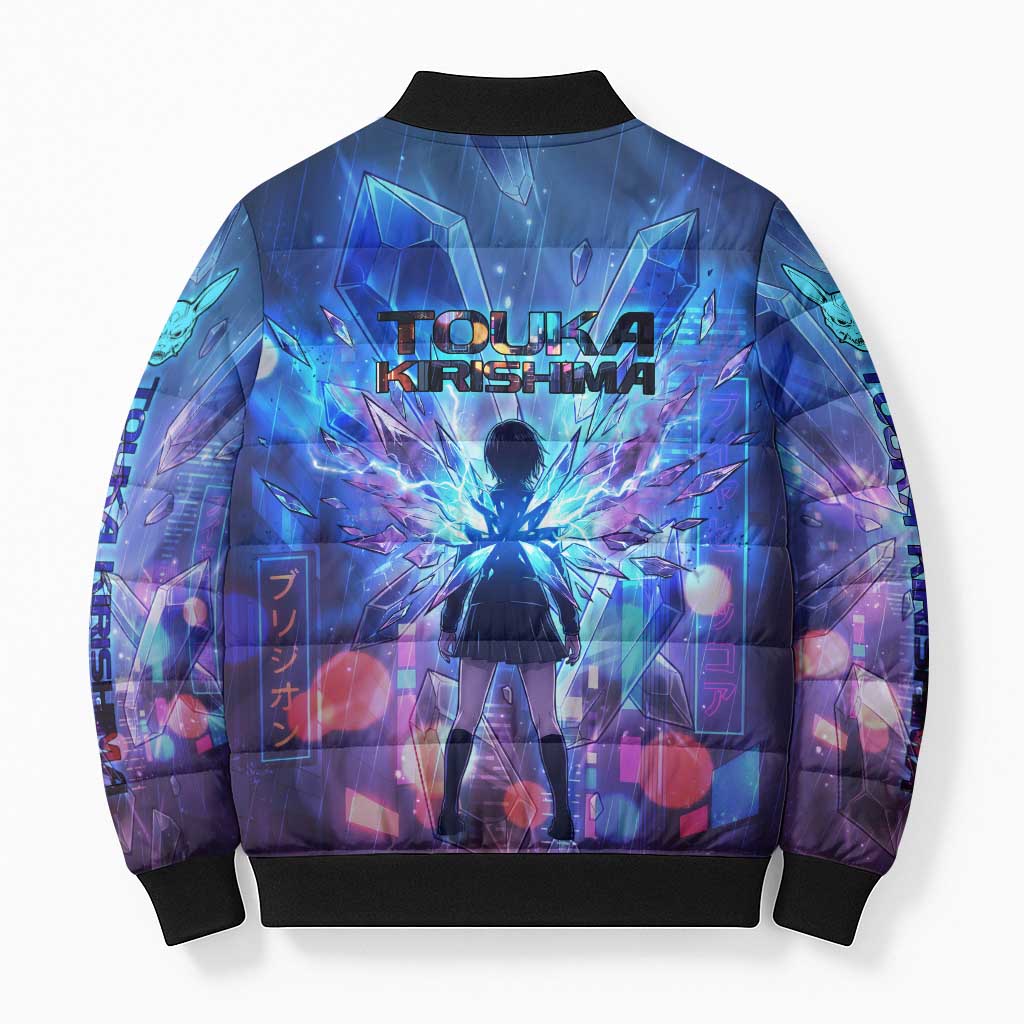 Touka Kirishima Tokyo Ghoul Bomber Puffer Jacket Cyberpunk Neon Style with Crystal Wings Effect
