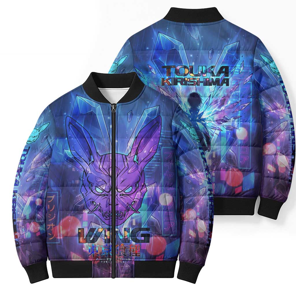 Touka Kirishima Tokyo Ghoul Bomber Puffer Jacket Cyberpunk Neon Style with Crystal Wings Effect