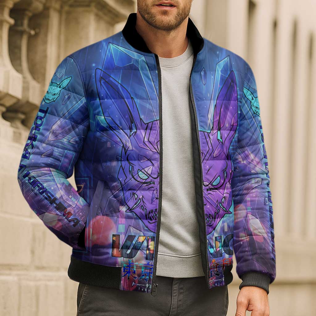 Touka Kirishima Tokyo Ghoul Bomber Puffer Jacket Cyberpunk Neon Style with Crystal Wings Effect