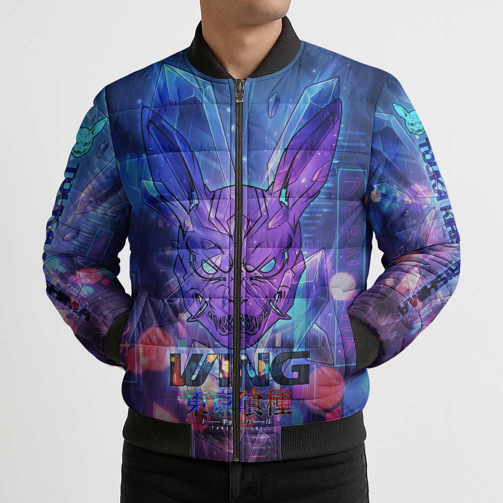 Touka Kirishima Tokyo Ghoul Bomber Puffer Jacket Cyberpunk Neon Style with Crystal Wings Effect