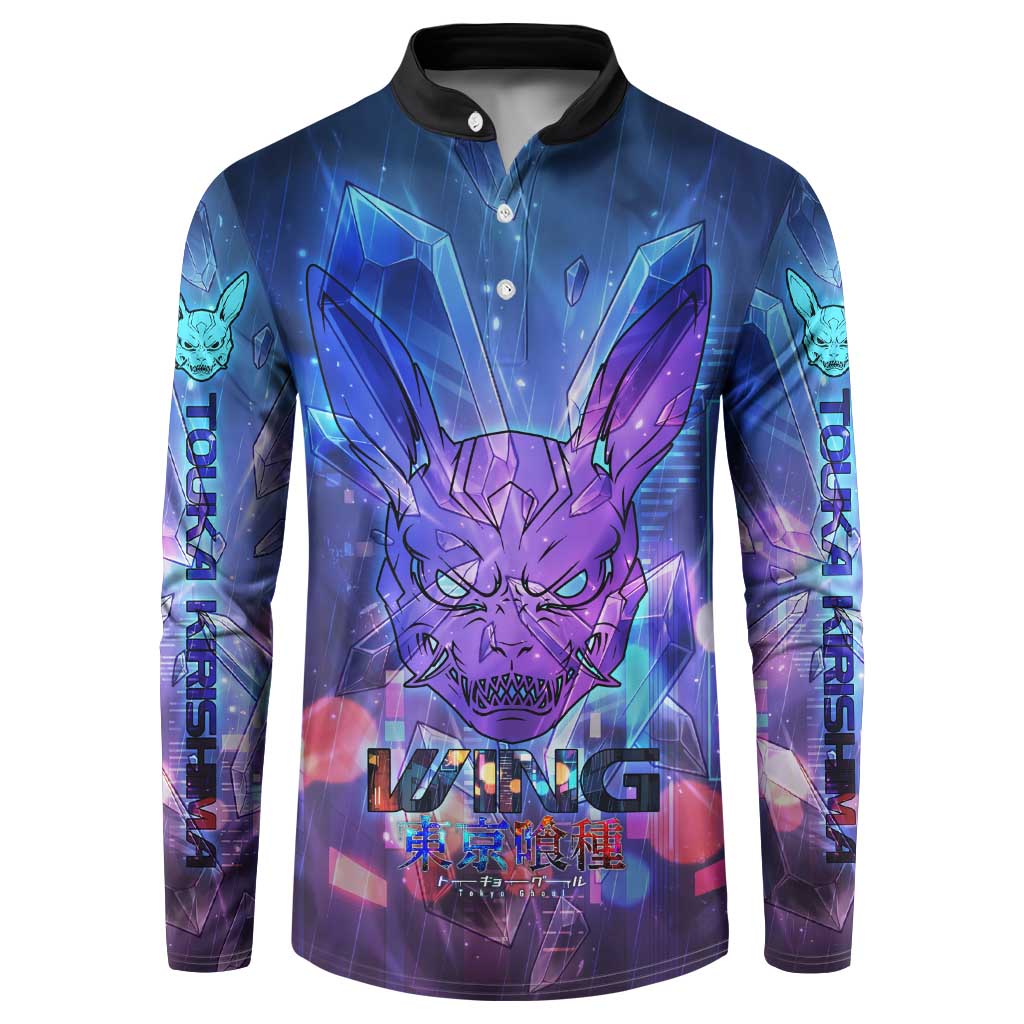 Touka Kirishima Tokyo Ghoul Button Sweatshirt Cyberpunk Neon Style with Crystal Wings Effect