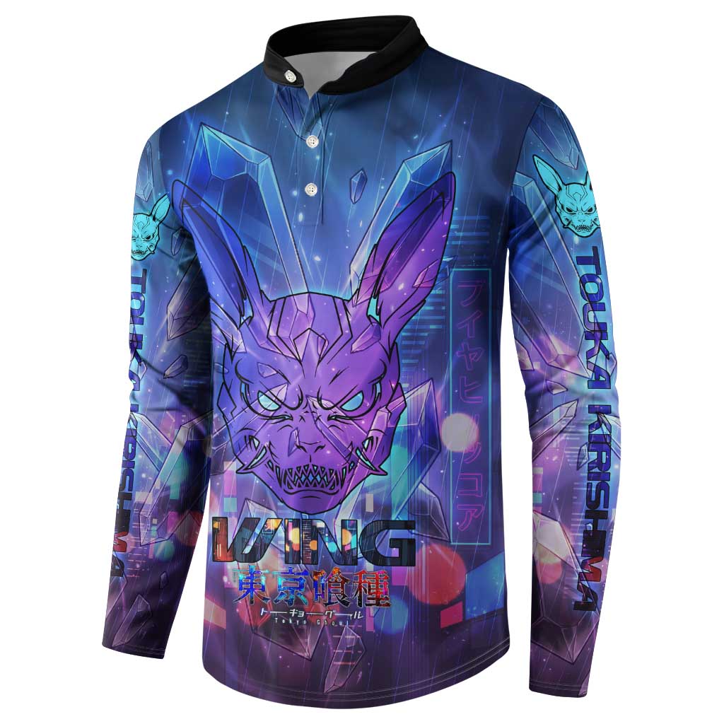 Touka Kirishima Tokyo Ghoul Button Sweatshirt Cyberpunk Neon Style with Crystal Wings Effect
