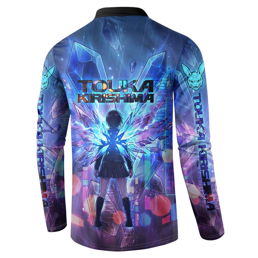 Touka Kirishima Tokyo Ghoul Button Sweatshirt Cyberpunk Neon Style with Crystal Wings Effect