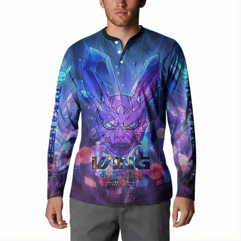 Touka Kirishima Tokyo Ghoul Button Sweatshirt Cyberpunk Neon Style with Crystal Wings Effect