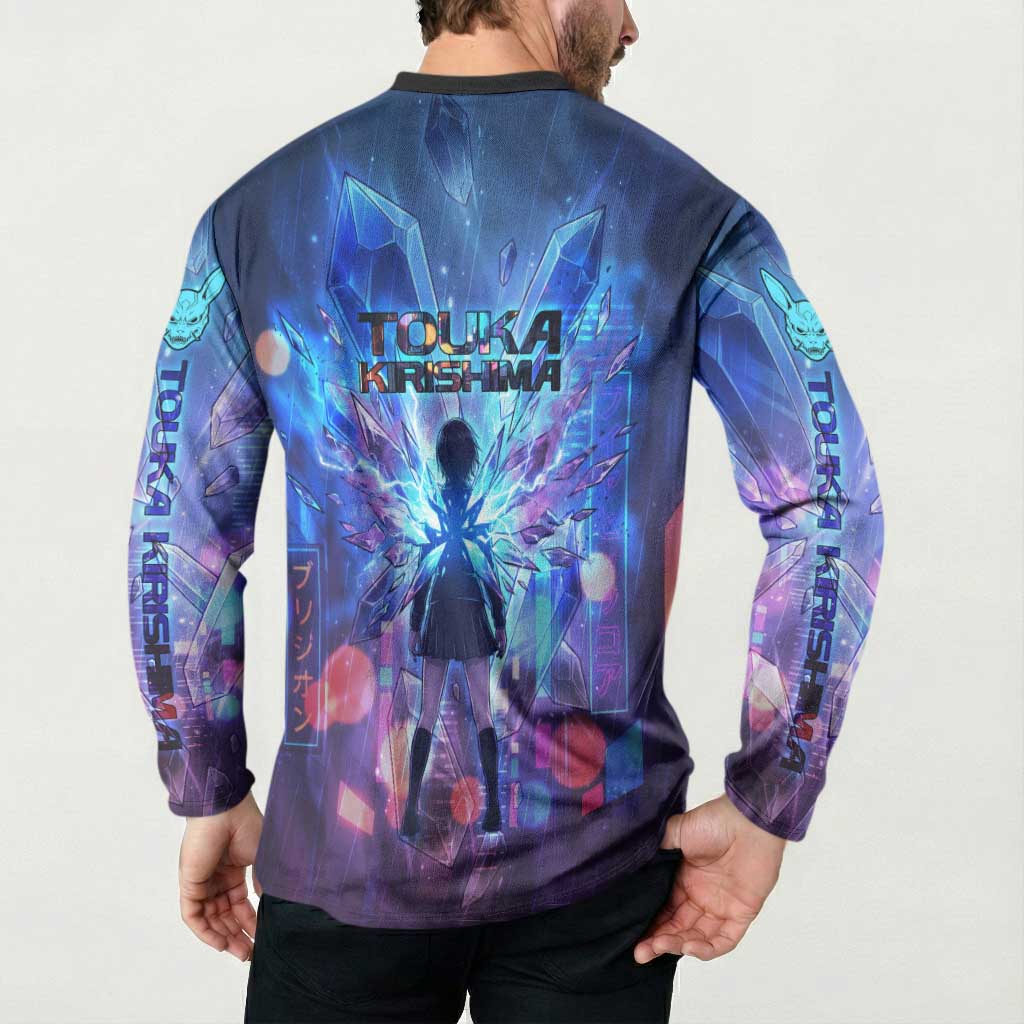 Touka Kirishima Tokyo Ghoul Button Sweatshirt Cyberpunk Neon Style with Crystal Wings Effect