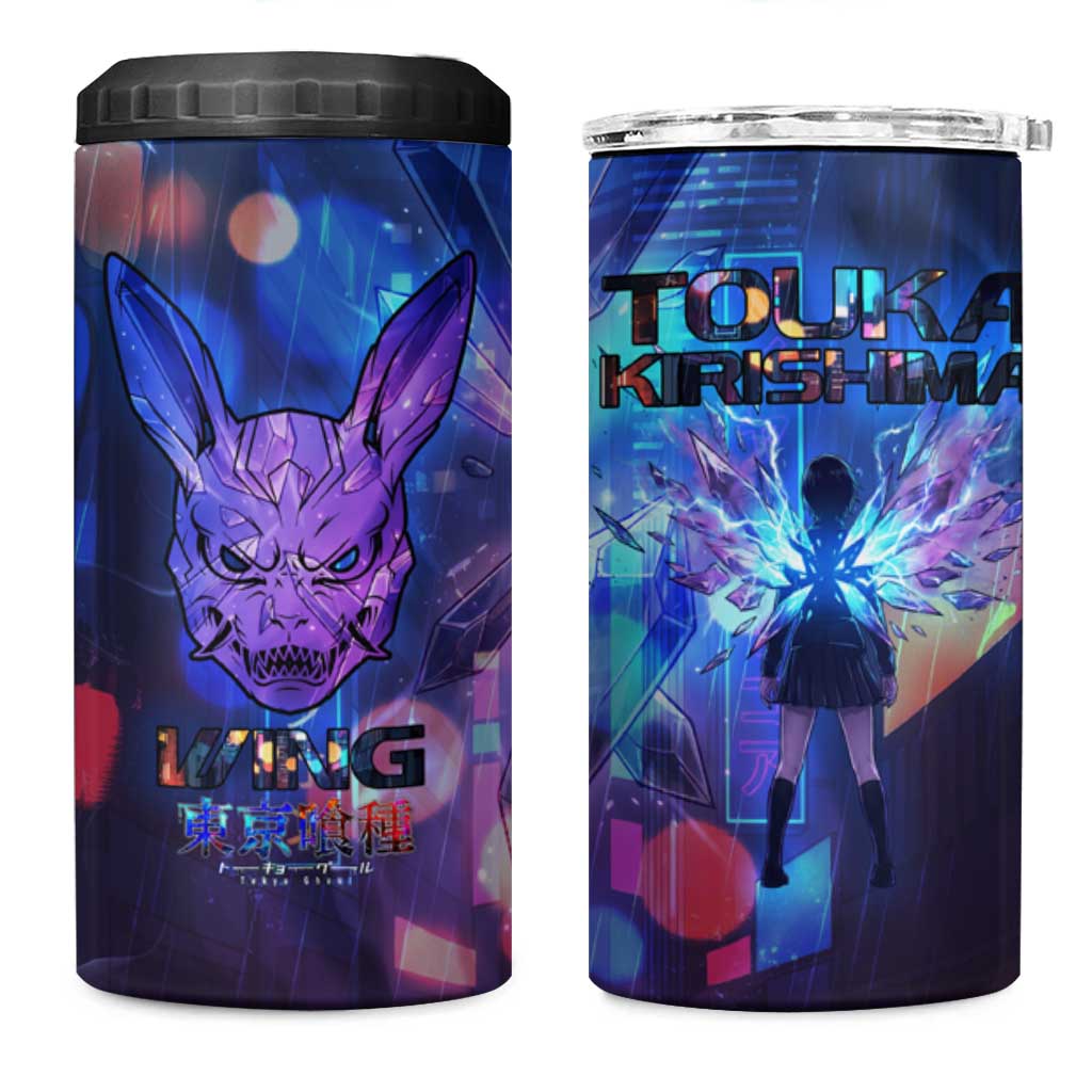 Touka Kirishima Tokyo Ghoul 4 in 1 Can Cooler Tumbler Cyberpunk Neon Style with Crystal Wings Effect