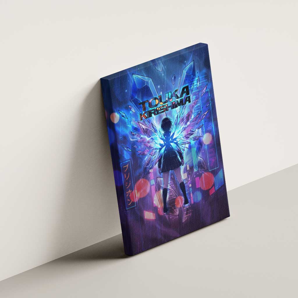 Touka Kirishima Tokyo Ghoul Canvas Wall Art Cyberpunk Neon Style with Crystal Wings Effect