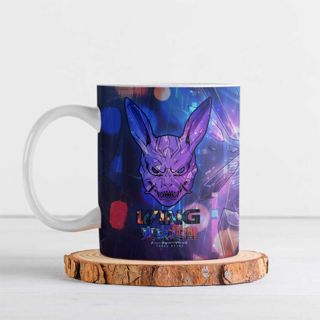 Touka Kirishima Tokyo Ghoul Ceramic Mug Cyberpunk Neon Style with Crystal Wings Effect