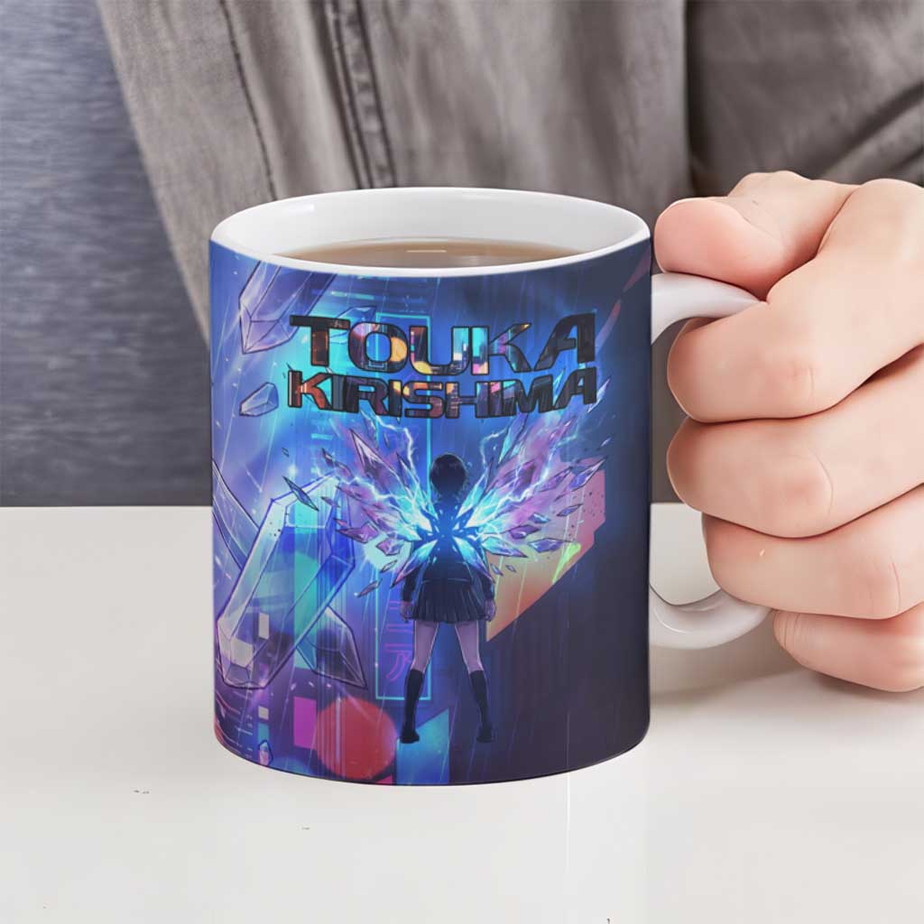 Touka Kirishima Tokyo Ghoul Ceramic Mug Cyberpunk Neon Style with Crystal Wings Effect