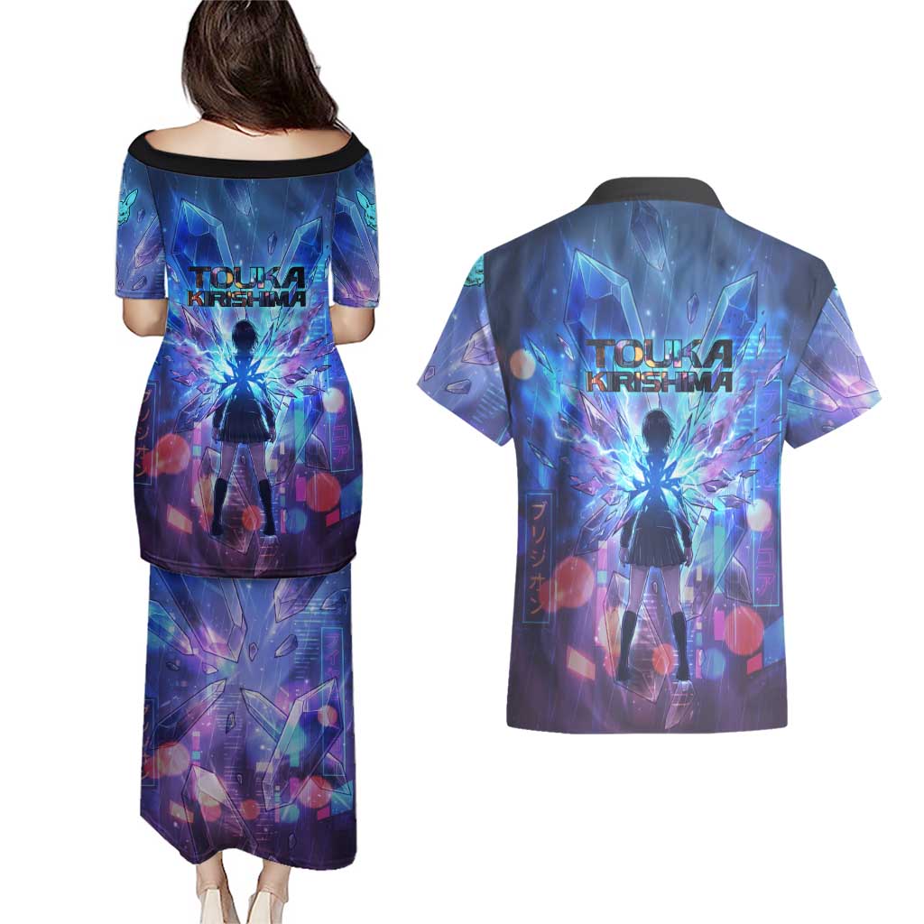 Touka Kirishima Tokyo Ghoul Couples Matching Puletasi and Hawaiian Shirt Cyberpunk Neon Style with Crystal Wings Effect