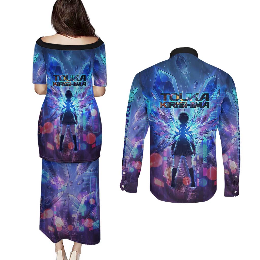 Touka Kirishima Tokyo Ghoul Couples Matching Puletasi and Long Sleeve Button Shirt Cyberpunk Neon Style with Crystal Wings Effect