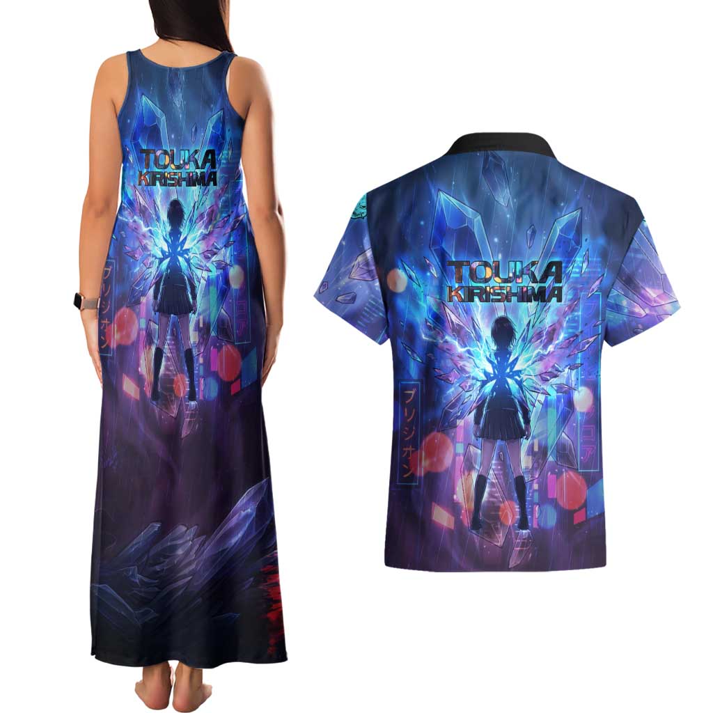 Touka Kirishima Tokyo Ghoul Couples Matching Tank Maxi Dress and Hawaiian Shirt Cyberpunk Neon Style with Crystal Wings Effect
