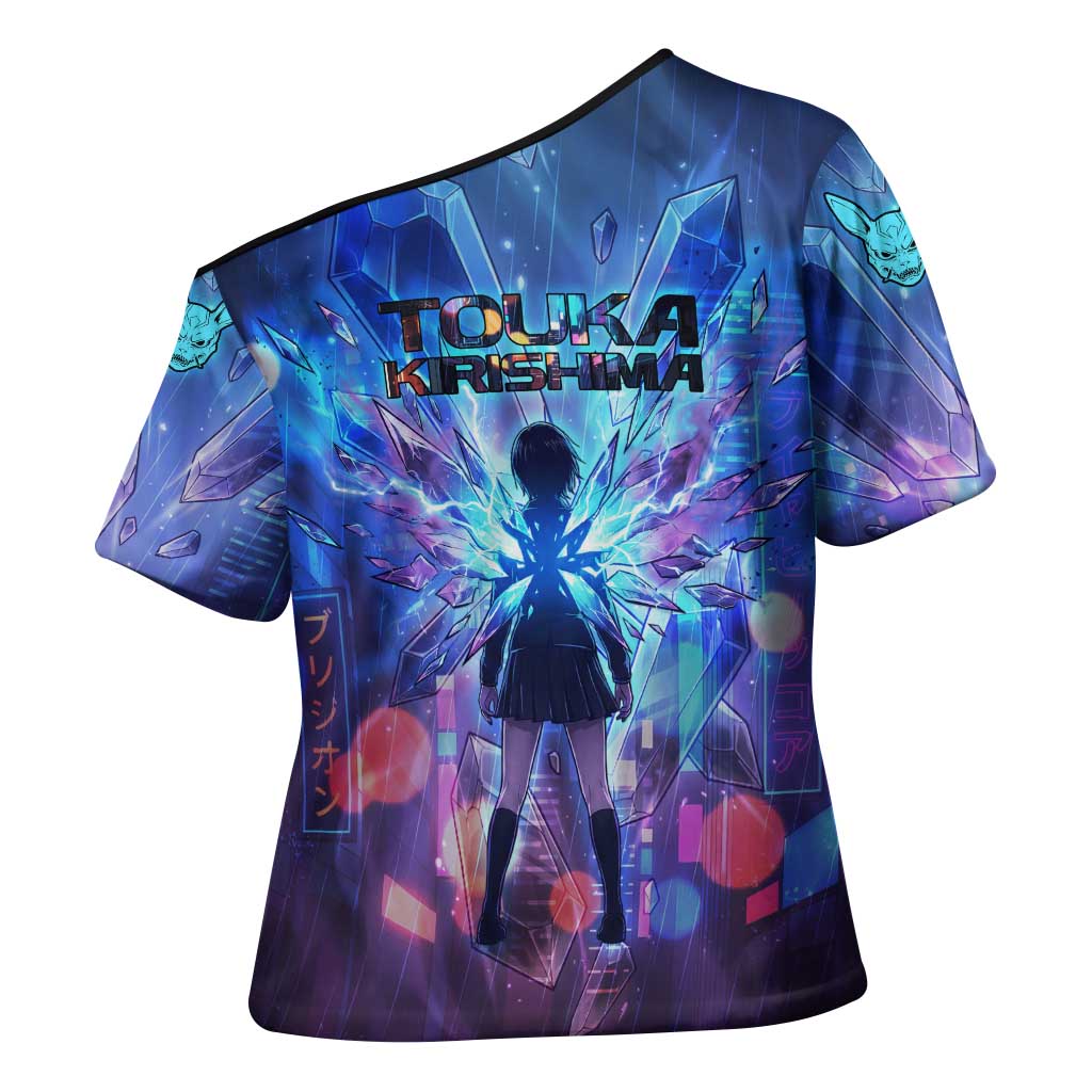 Touka Kirishima Tokyo Ghoul Cross Shoulder Shirt Cyberpunk Neon Style with Crystal Wings Effect