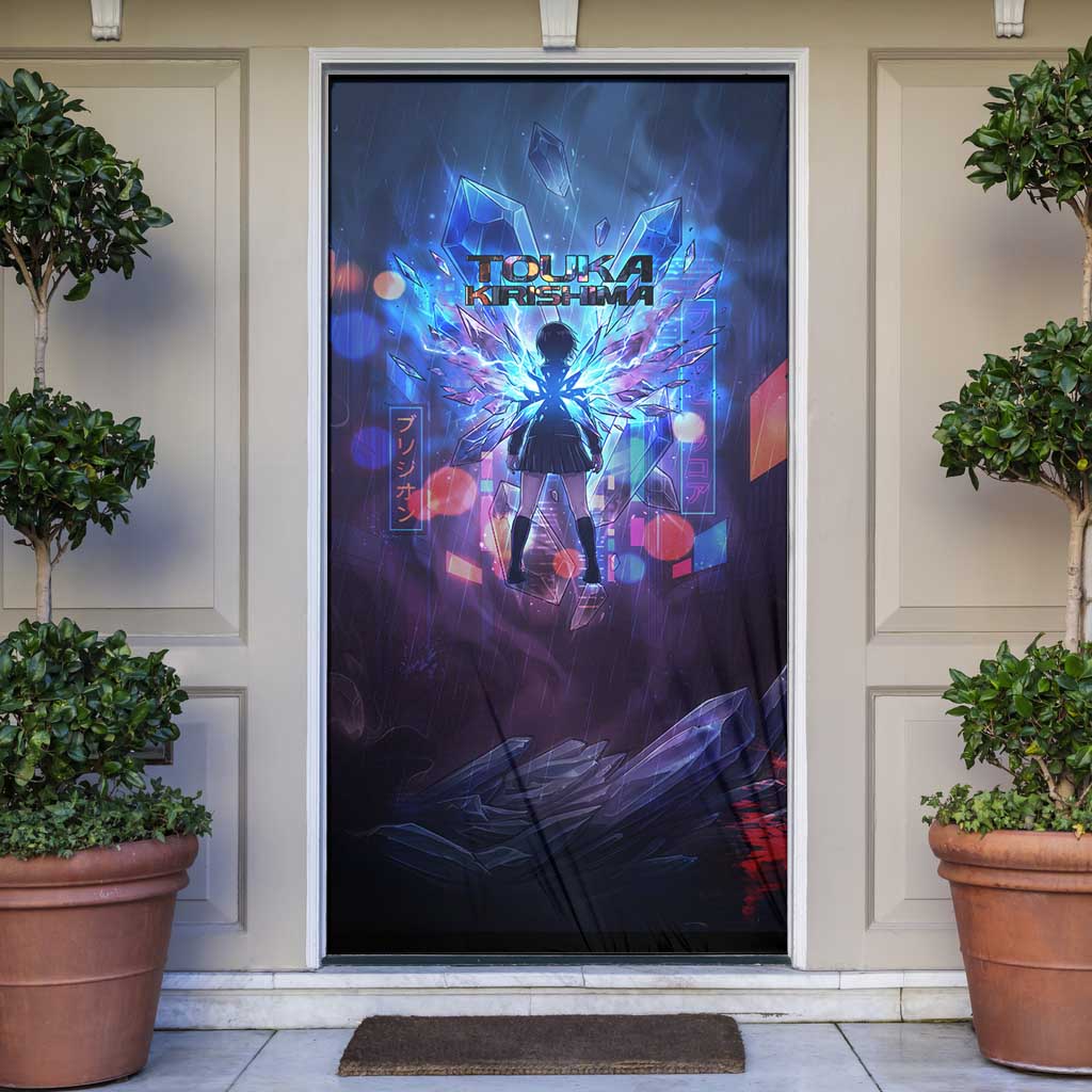 Touka Kirishima Tokyo Ghoul Door Cover Cyberpunk Neon Style with Crystal Wings Effect