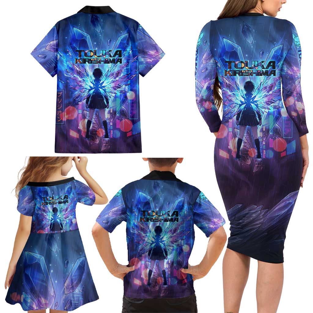 Touka Kirishima Tokyo Ghoul Family Matching Long Sleeve Bodycon Dress and Hawaiian Shirt Cyberpunk Neon Style with Crystal Wings Effect