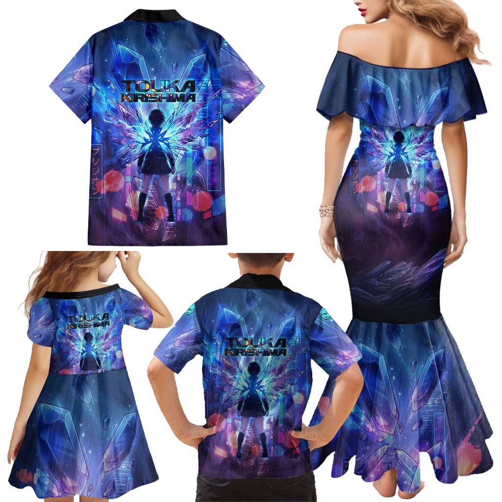 Touka Kirishima Tokyo Ghoul Family Matching Mermaid Dress and Hawaiian Shirt Cyberpunk Neon Style with Crystal Wings Effect