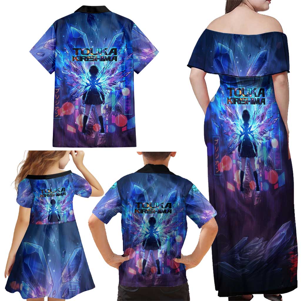 Touka Kirishima Tokyo Ghoul Family Matching Off Shoulder Maxi Dress and Hawaiian Shirt Cyberpunk Neon Style with Crystal Wings Effect