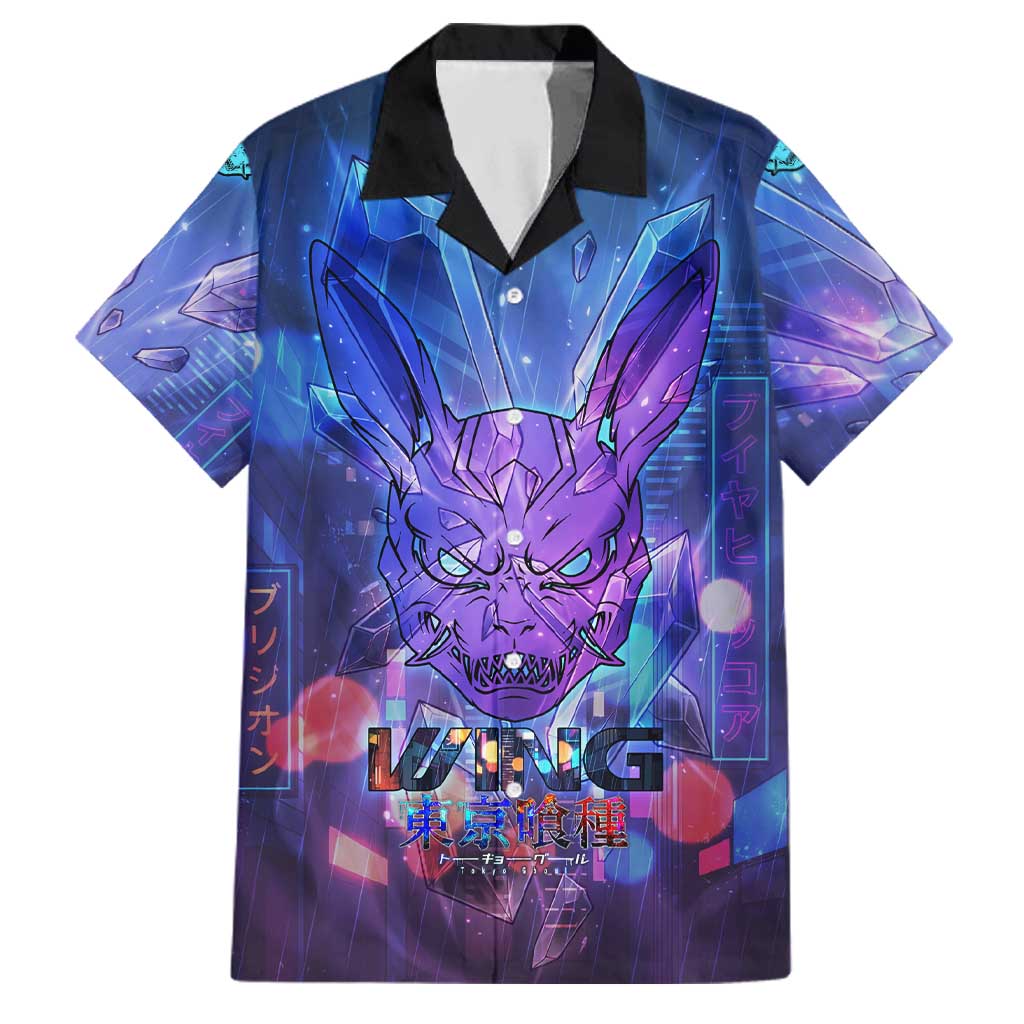 Touka Kirishima Tokyo Ghoul Family Matching Off Shoulder Maxi Dress and Hawaiian Shirt Cyberpunk Neon Style with Crystal Wings Effect