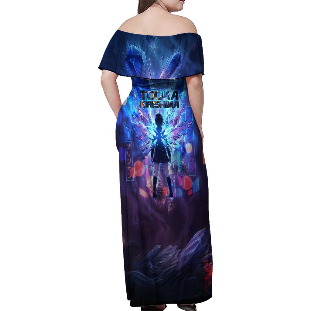 Touka Kirishima Tokyo Ghoul Family Matching Off Shoulder Maxi Dress and Hawaiian Shirt Cyberpunk Neon Style with Crystal Wings Effect