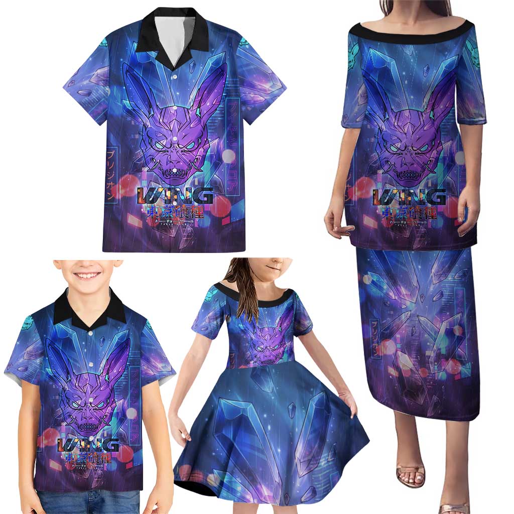 Touka Kirishima Tokyo Ghoul Family Matching Puletasi and Hawaiian Shirt Cyberpunk Neon Style with Crystal Wings Effect