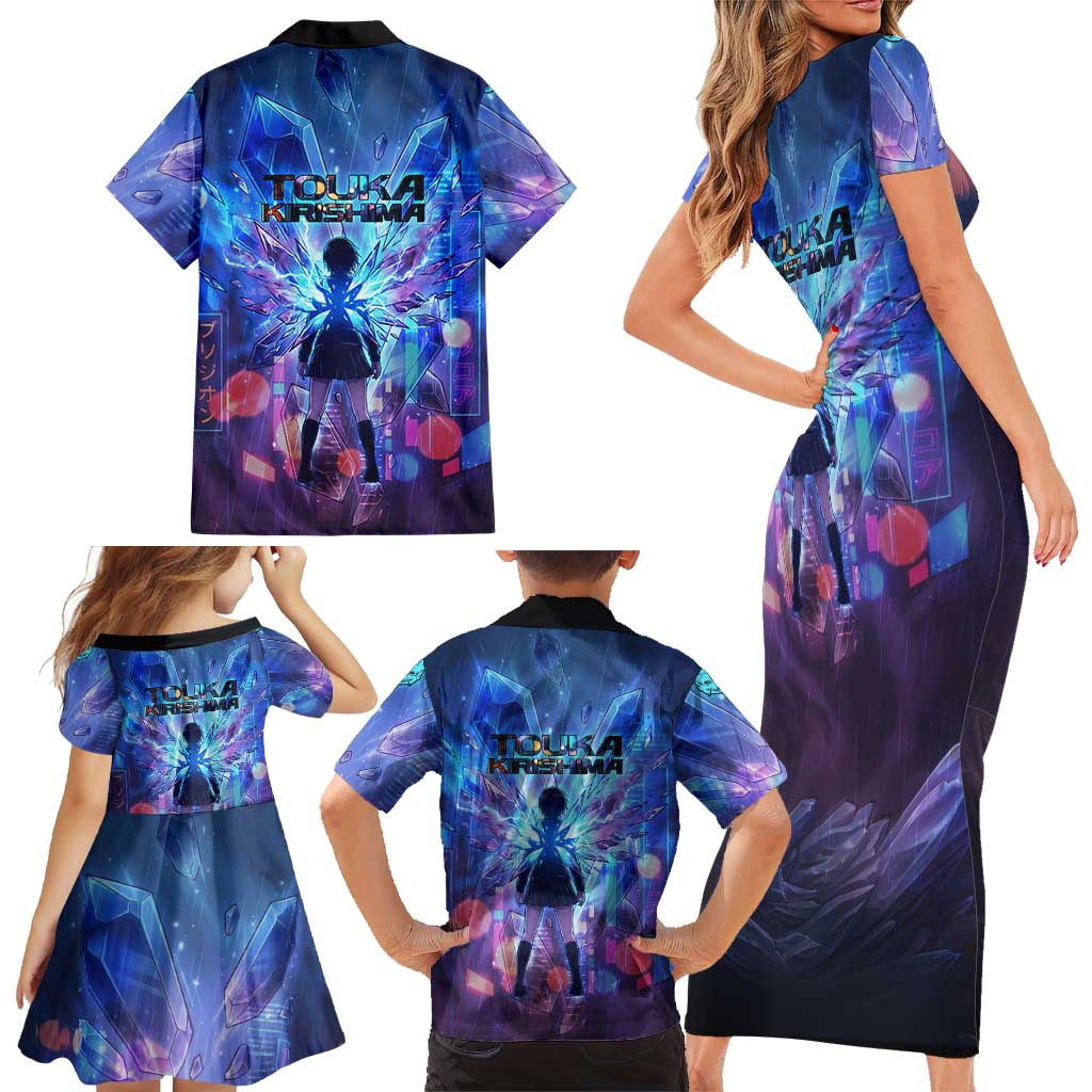 Touka Kirishima Tokyo Ghoul Family Matching Short Sleeve Bodycon Dress and Hawaiian Shirt Cyberpunk Neon Style with Crystal Wings Effect
