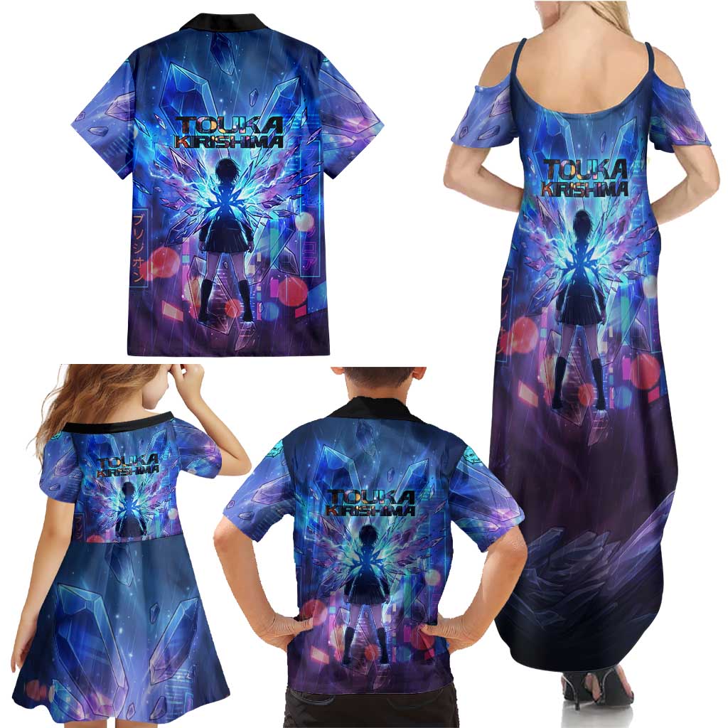 Touka Kirishima Tokyo Ghoul Family Matching Summer Maxi Dress and Hawaiian Shirt Cyberpunk Neon Style with Crystal Wings Effect