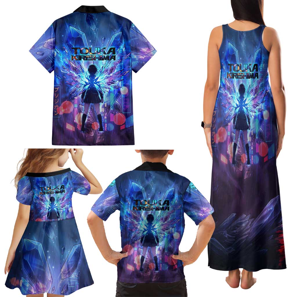 Touka Kirishima Tokyo Ghoul Family Matching Tank Maxi Dress and Hawaiian Shirt Cyberpunk Neon Style with Crystal Wings Effect