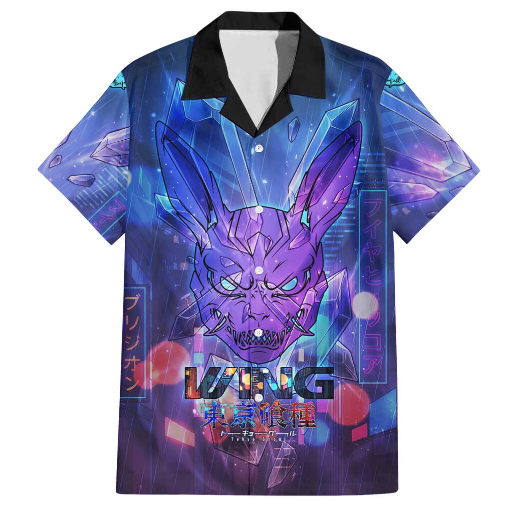 Touka Kirishima Tokyo Ghoul Hawaiian Shirt Cyberpunk Neon Style with Crystal Wings Effect