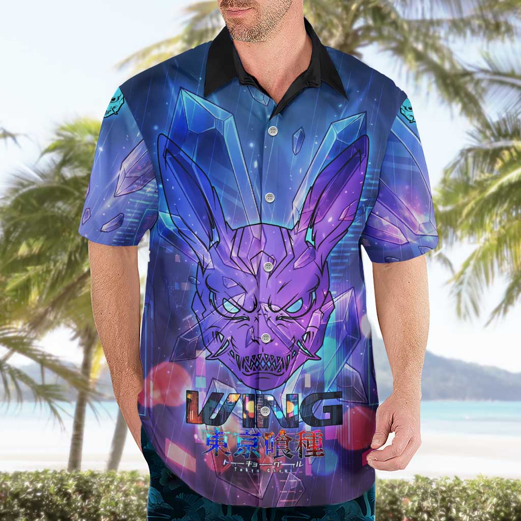 Touka Kirishima Tokyo Ghoul Hawaiian Shirt Cyberpunk Neon Style with Crystal Wings Effect