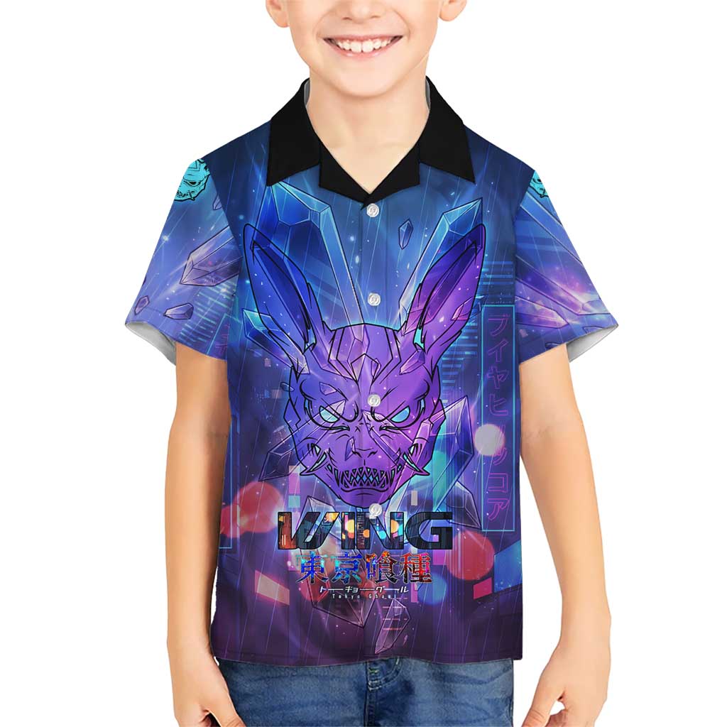 Touka Kirishima Tokyo Ghoul Hawaiian Shirt Cyberpunk Neon Style with Crystal Wings Effect
