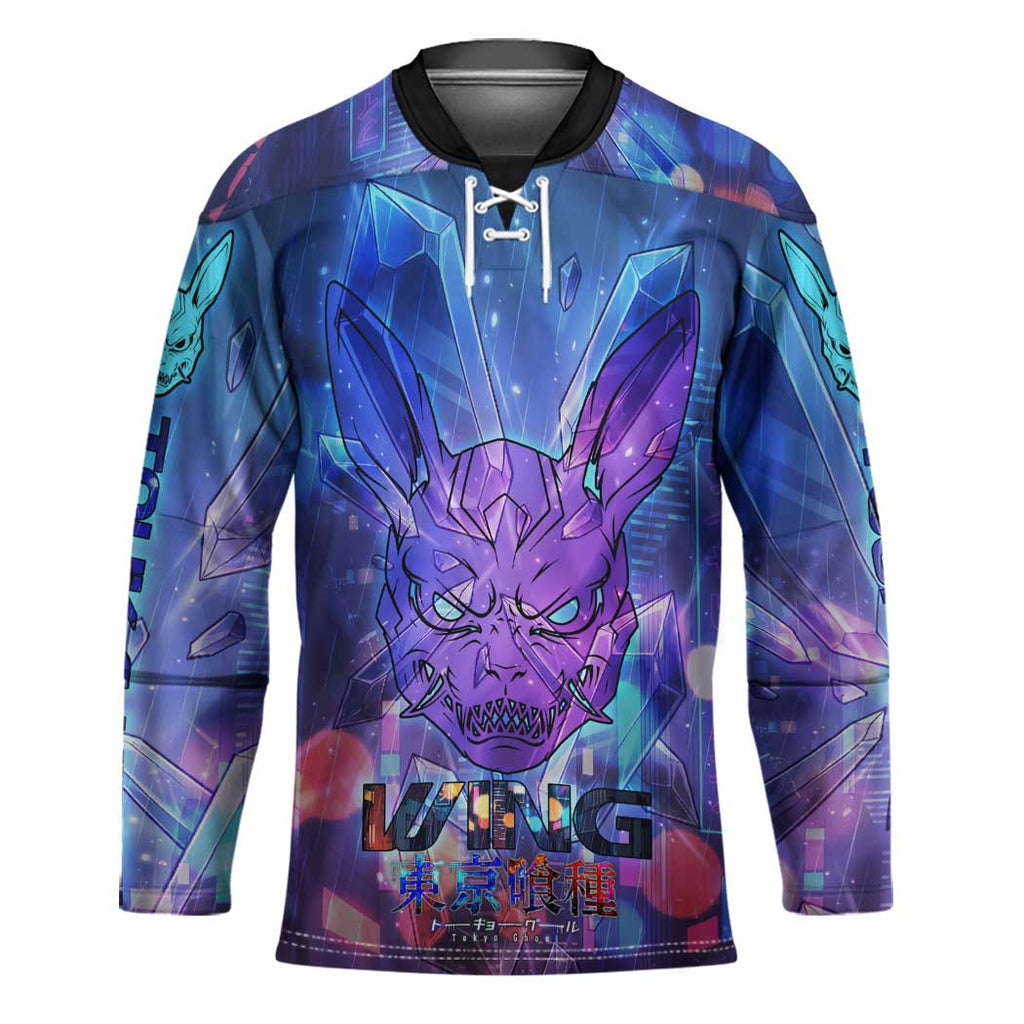 Touka Kirishima Tokyo Ghoul Hockey Jersey Cyberpunk Neon Style with Crystal Wings Effect
