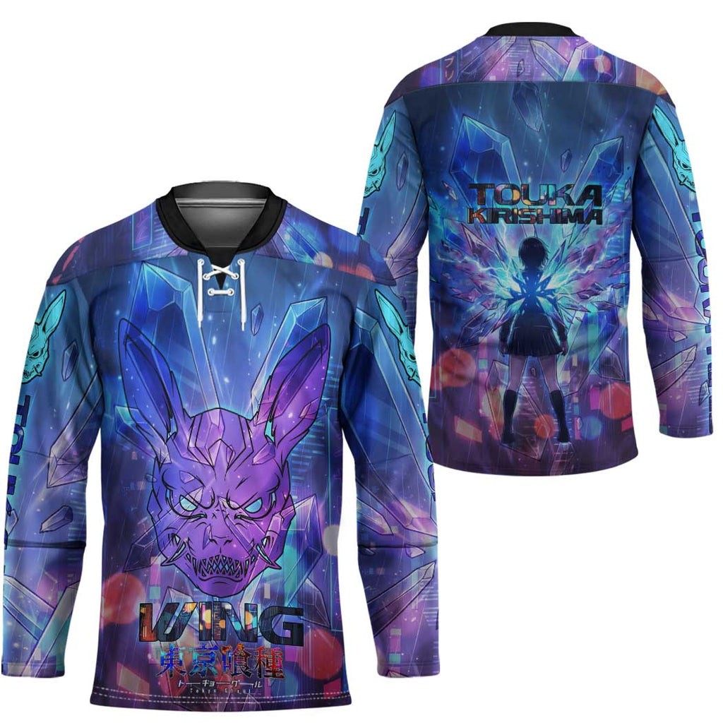 Touka Kirishima Tokyo Ghoul Hockey Jersey Cyberpunk Neon Style with Crystal Wings Effect