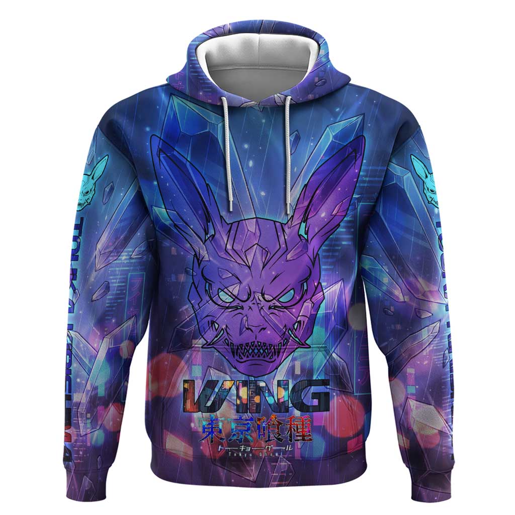Touka Kirishima Tokyo Ghoul Hoodie Cyberpunk Neon Style with Crystal Wings Effect