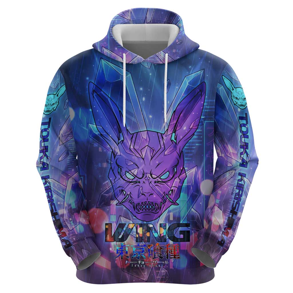 Touka Kirishima Tokyo Ghoul Hoodie Cyberpunk Neon Style with Crystal Wings Effect