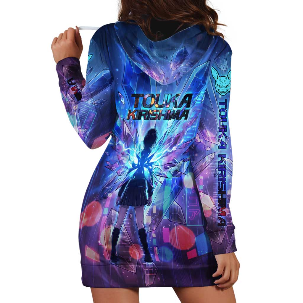 Touka Kirishima Tokyo Ghoul Hoodie Dress Cyberpunk Neon Style with Crystal Wings Effect
