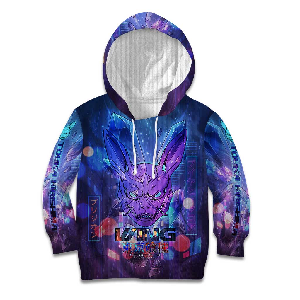 Touka Kirishima Tokyo Ghoul Kid Hoodie Cyberpunk Neon Style with Crystal Wings Effect