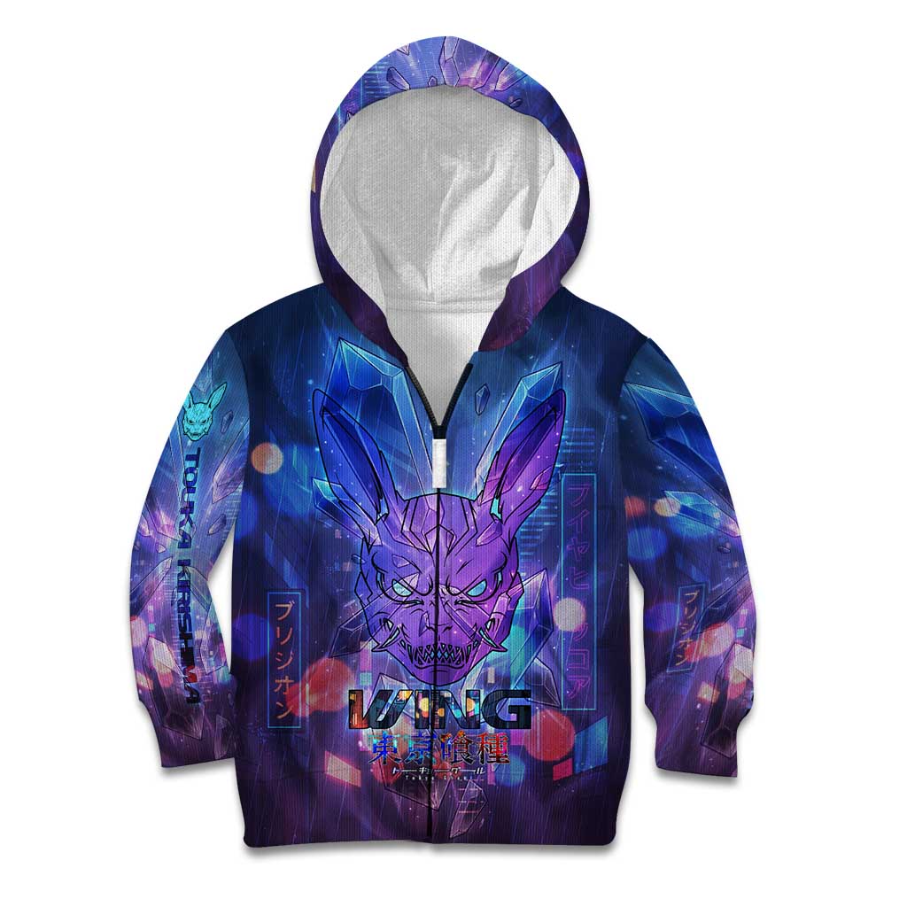 Touka Kirishima Tokyo Ghoul Kid Hoodie Cyberpunk Neon Style with Crystal Wings Effect