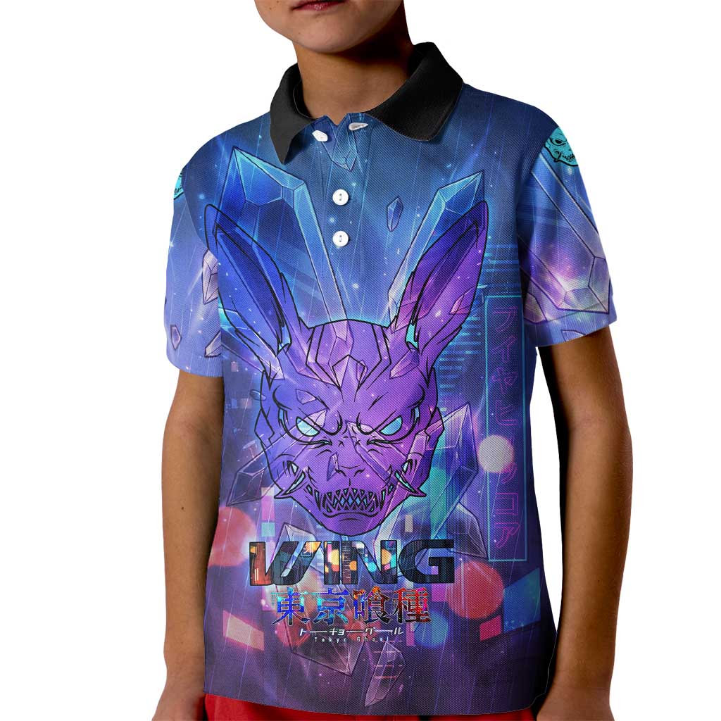 Touka Kirishima Tokyo Ghoul Kid Polo Shirt Cyberpunk Neon Style with Crystal Wings Effect