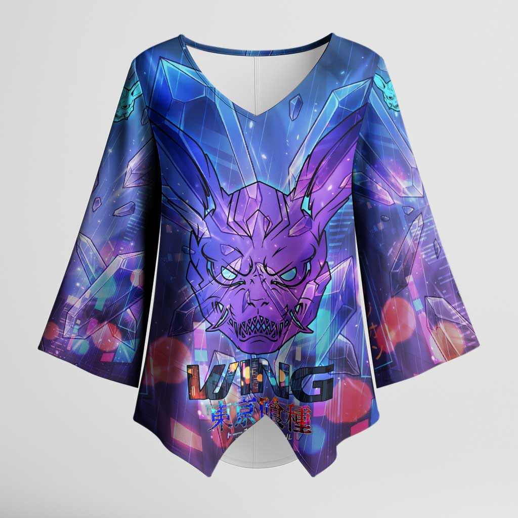 Touka Kirishima Tokyo Ghoul Kimono Sleeve Blouse Cyberpunk Neon Style with Crystal Wings Effect