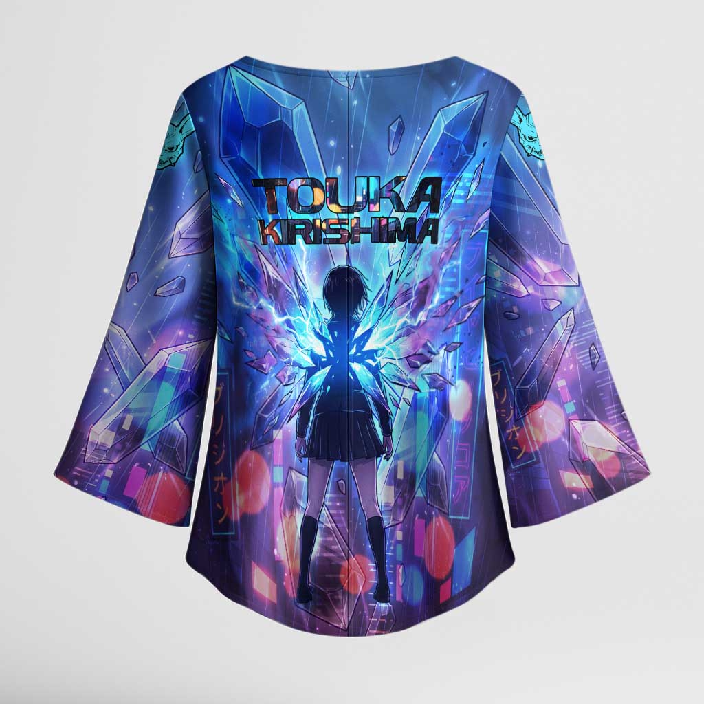 Touka Kirishima Tokyo Ghoul Kimono Sleeve Blouse Cyberpunk Neon Style with Crystal Wings Effect