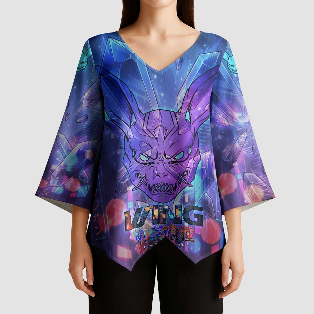Touka Kirishima Tokyo Ghoul Kimono Sleeve Blouse Cyberpunk Neon Style with Crystal Wings Effect