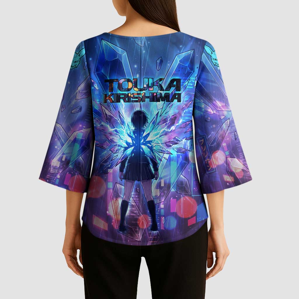 Touka Kirishima Tokyo Ghoul Kimono Sleeve Blouse Cyberpunk Neon Style with Crystal Wings Effect