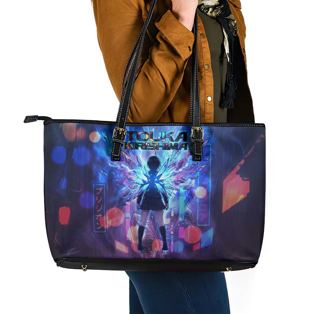 Touka Kirishima Tokyo Ghoul Leather Tote Bag Cyberpunk Neon Style with Crystal Wings Effect