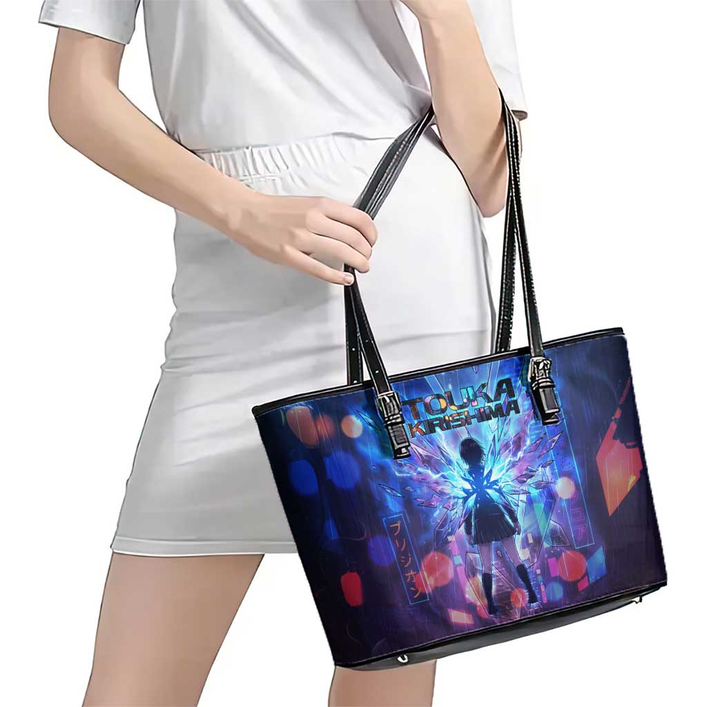 Touka Kirishima Tokyo Ghoul Leather Tote Bag Cyberpunk Neon Style with Crystal Wings Effect