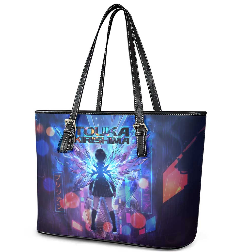Touka Kirishima Tokyo Ghoul Leather Tote Bag Cyberpunk Neon Style with Crystal Wings Effect