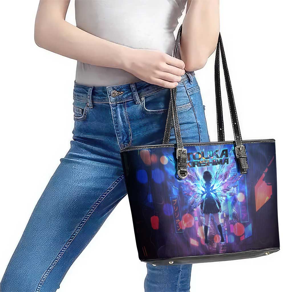 Touka Kirishima Tokyo Ghoul Leather Tote Bag Cyberpunk Neon Style with Crystal Wings Effect