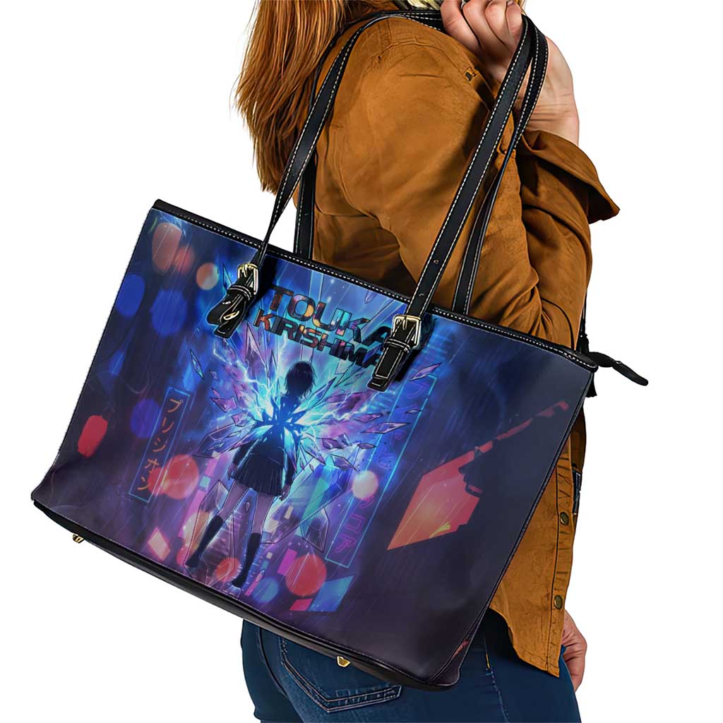 Touka Kirishima Tokyo Ghoul Leather Tote Bag Cyberpunk Neon Style with Crystal Wings Effect