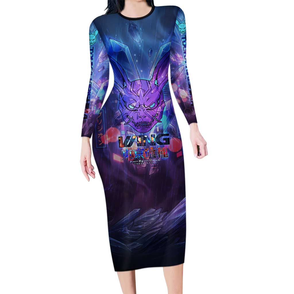 Touka Kirishima Tokyo Ghoul Long Sleeve Bodycon Dress Cyberpunk Neon Style with Crystal Wings Effect