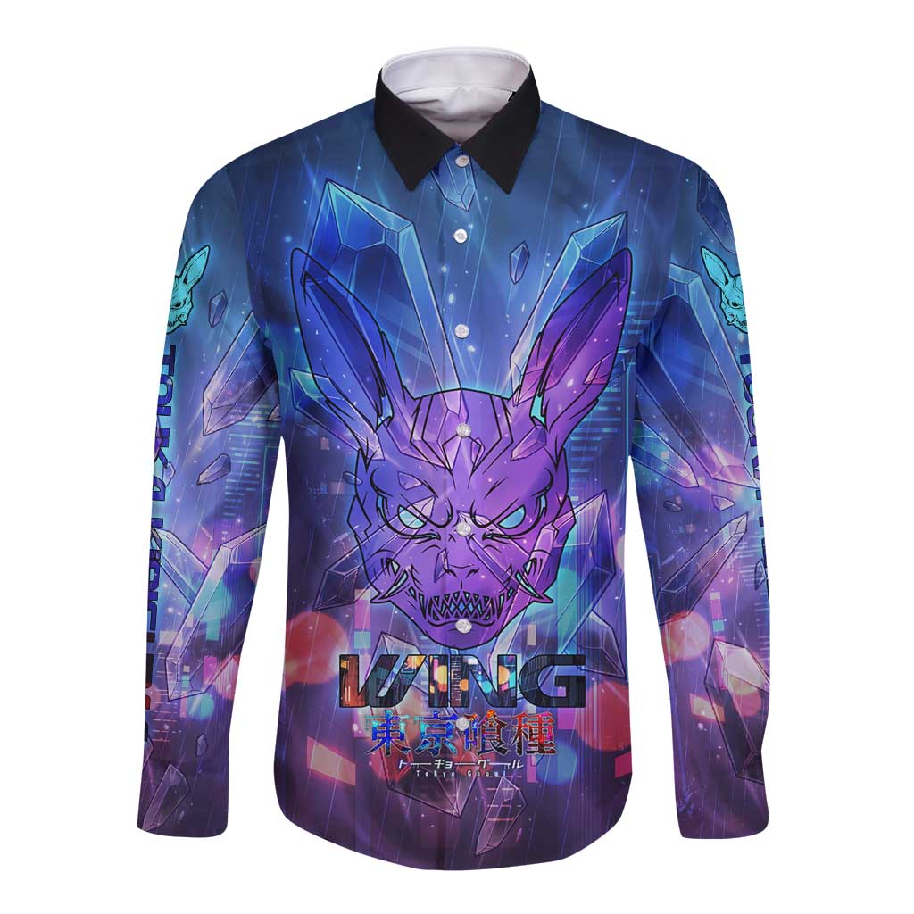 Touka Kirishima Tokyo Ghoul Long Sleeve Button Shirt Cyberpunk Neon Style with Crystal Wings Effect