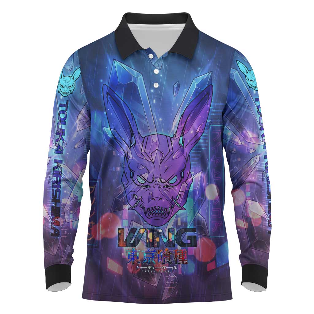 Touka Kirishima Tokyo Ghoul Long Sleeve Polo Shirt Cyberpunk Neon Style with Crystal Wings Effect